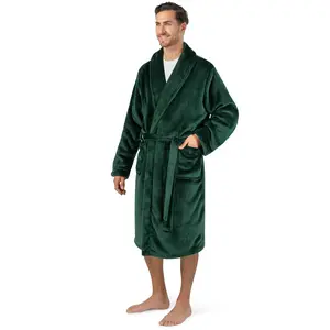PAVILIA Mens Soft Robe Bathrobe for Men, Lightweight Fleece Male Robe Long Bath Shower Spa with Shawl Collar and Pockets