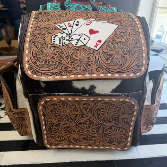 Hand painted cards & cowhide 1