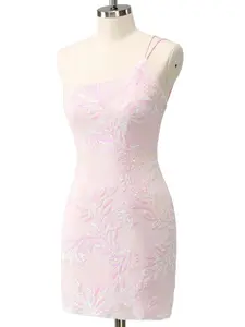 Zapaka Glamorous One - Shoulder Sequin Mini Dress