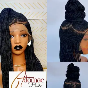 Adomac Hair Black & Brown 36inches 360 Full Lace  ponytail Braided Wig 010 - Unisex Synthetic Hair Easy Styling Comfortable Design for Distinctive Look