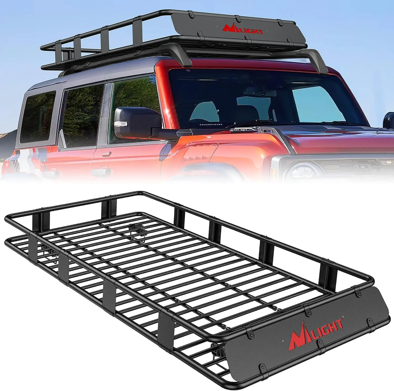 Nilight Heavy-Duty Universal Car Roof Basket Cargo Carrier - 84"x39"x6", 250LBS Capacity, Vehicle Accessory, Luggage Holder, Wind Fairing Compatible, Camping Use for Trucks, SUVs