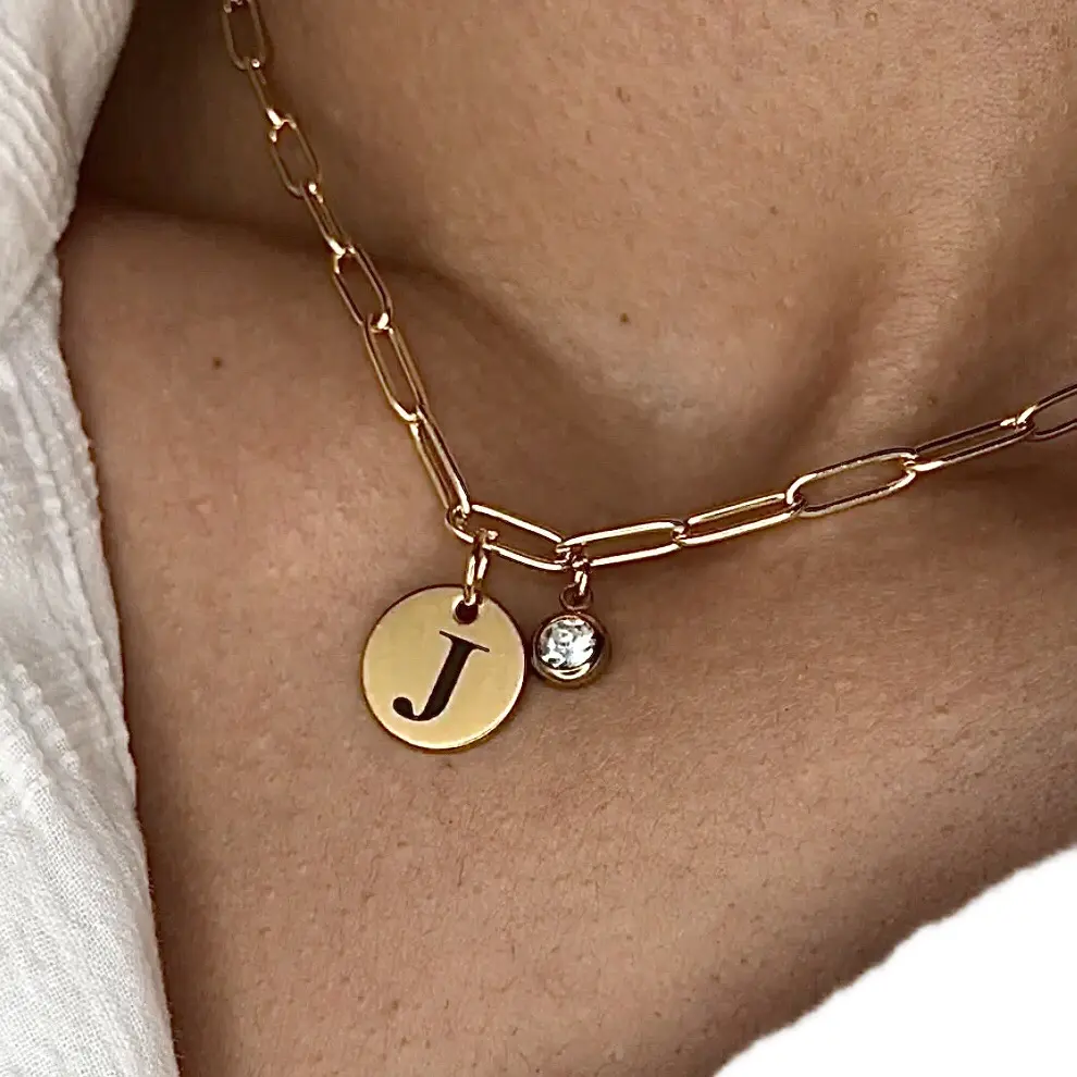 Initial necklace engraved for women - letter necklace personalized - Gift for her - kids initial