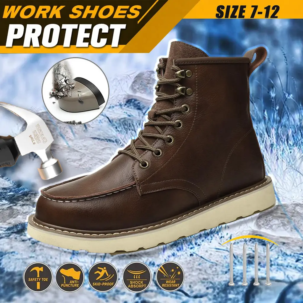 Steel Toe Men's Breathable Work Safety Boots Anti Slip All Seasons Closed Style Anti Crushing Anti Puncture industrial construction outdoor men construction site outdoor work slip work shoe Waterproof Steel Toe Slip-On Boots