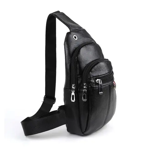 Men's Solid Synthetic Vegan Leather Crossbody Belt Bag - Multi-Compartment Belt Pouch, Fashion Waist Pack with Zipper, Earphone Hole for Hands-Free Music, Everyday Beltpack Use