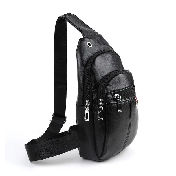 Men's Solid Synthetic Vegan Leather Crossbody Belt Bag - Multi-Compartment Belt Pouch, Fashion Waist Pack with Zipper, Earphone Hole for Hands-Free Music, Everyday Beltpack Use