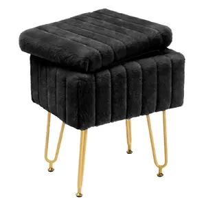 Vanity Stool with Storage, Rectangular Footrest Stool, Ottoman, Dressing Table Seat, 4 Metal Legs with Anti-Slip Feet, Multifunctional Makeup Vanity Chair for Makeup Room Bedroom