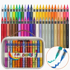 Acrylic Paint Markers Set,72 Vivid Color with Direct-Liquid Ink System,No Bleed Quick Dry Works,Kid-Safe Non-Toxic Alcohol Markers,for Rock Painting, Fabric, Ceramic,Glass, Stone, Wood, Canvas, DIY Crafts Art Supplies,Perfect Birthday Gift