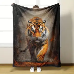 1 Comfortable Soft Tiger Blanket, Flannel Throw For All Seasons, Suitable For Office, Bed And Travel, Perfect Gift For Men, Women, And Elderly
