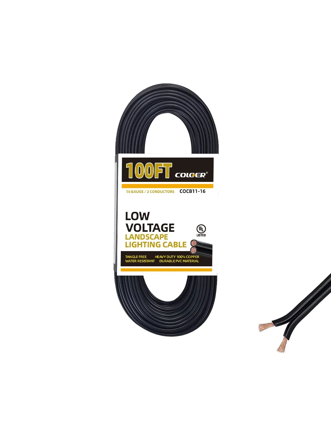 COLOER 16 Gauge Low Voltage Landscape Wire | 2 Conductor Outdoor Landscape Lighting Direct Burial Electrical Cable COW1110B