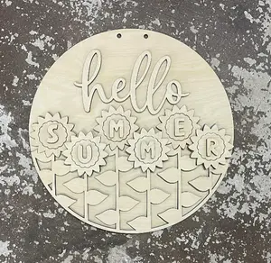 15” Hello Summer Sunflowers Layered Round Craft Wood Blank