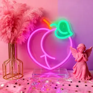 Peach LED Neon Sign - Single-Color (No) Wall-Mounted for Bedroom, Shower, Birthday Party Decor - Plastic with Switch Control, USB-Powered for, Bar, Club, Bathroom - Room Decor Gift Idea)