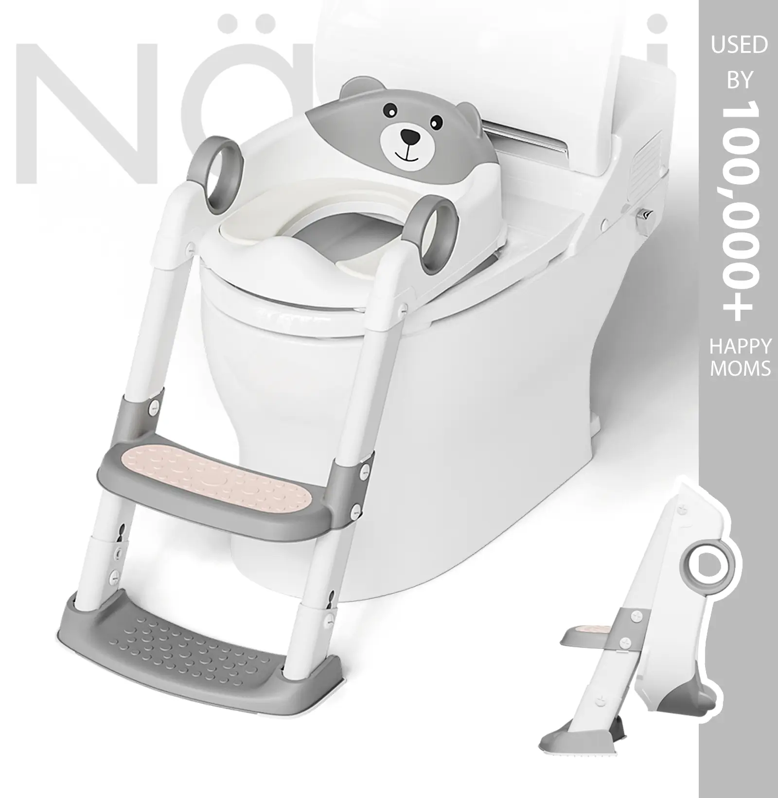 Potty Training Toilet Seat with Step Stool Ladder, Toddler Kids Potty Seat for Boys Girls, Non Slip Foldable Toilet Training Seat with Soft Cushion, C