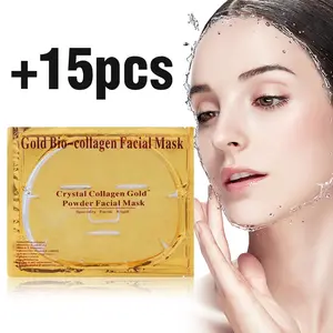 24k Gold Collagen Facial Mask, 15pcs Moisturizing Facial Care Patches for Firming Skin, Deep Hydrating Facial Skin Care Mask for Women