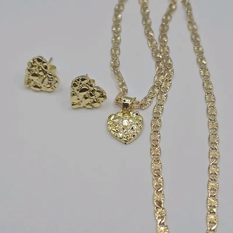 NUGGET Heart fashion necklace  SMALL WITH  earrings  * Nugget * gold-plated 18"inches 24"inches available