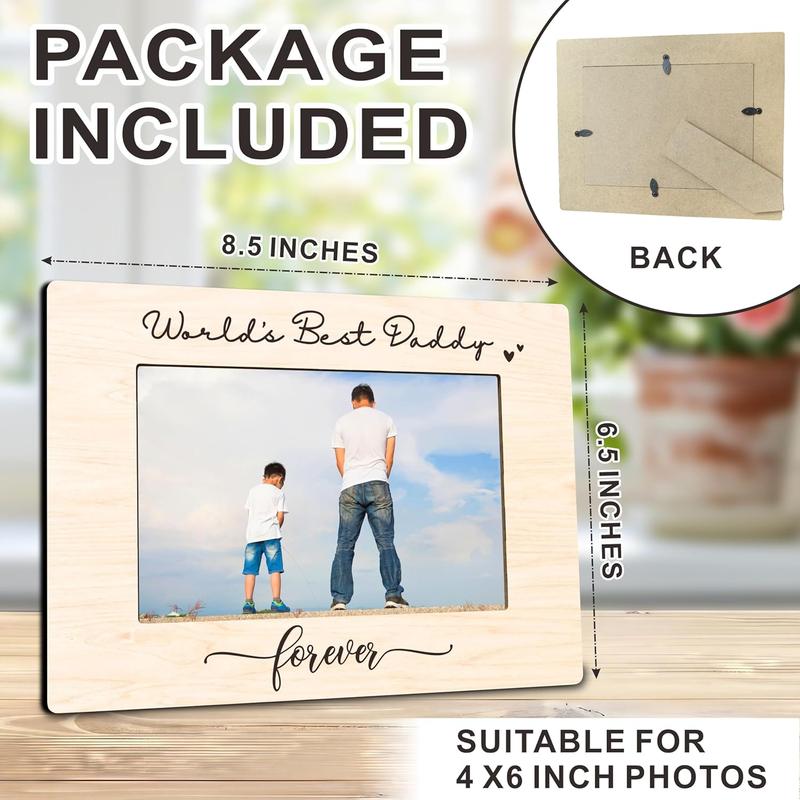 World's Best Dad Forever Wooden Picture Frame -4 X 6 Inches Photo Frame Tabletop Display -Father's Day Gift Birthday Gifts, Father Picture Frame Gifts, Home & Office Decorations (Horizontal)