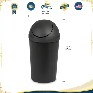 NEW Sterilite 3 Gallon Trash Can - Plastic Round Swing Top Bathroom Garbage Bin (Black)