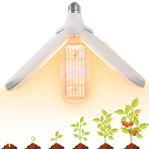 150W LED Grow Light Bulb Full Spectrum Plant Growing Lamp for Indoor Plants 414 LEDs Light Bulbs E27 Base with Waterproof Foldable Three-Leaf Lamp Body for Seeds Starting Hydroponics Garden Greenhouse Houseplants
