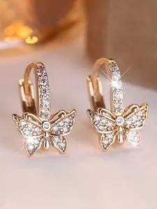 Elegant Butterfly Earrings for Women, Cubic Zirconia Micro-Pavé Design, Copper Inlaid Zircon, Cz Bling Simple Yet Stylish Jewelry for Daily Wear & Parties