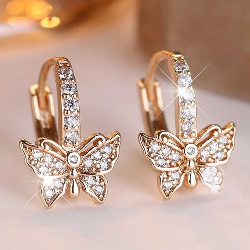 Elegant Butterfly Earrings for Women, Cubic Zirconia Micro-Pavé Design, Copper Inlaid Zircon, Cz Bling Simple Yet Stylish Jewelry for Daily Wear & Parties, Chic Gorgeous Jewelry, Cubic Zirconia Designs, Fashionable Earrings