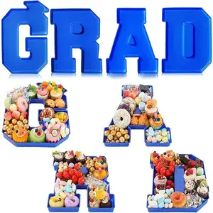 Graduation Charcuterie Board Fillable  Trays 4 Pcs 13.7" Disposable Plastic Letter Shaped Boxes for Chocolate Candy Cookie Snacks Cupcakes Container Decor Photo Props Table Centerpiece Ideas Class of 2026 High School College Grad Party Supplies Gifts