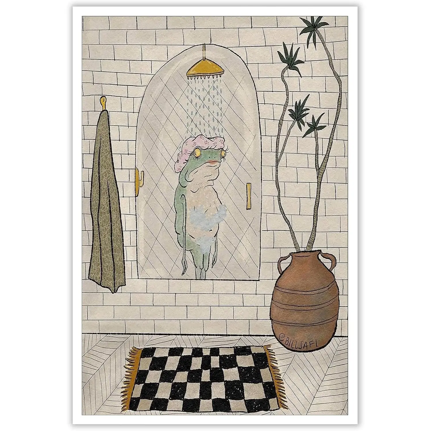 Wood Bathroom Wall Art Print Poster - Funny Animal Design, Cute Hand-Drawn Artwork, Ideal Mother's Day Gift for Home Bathroom Decor