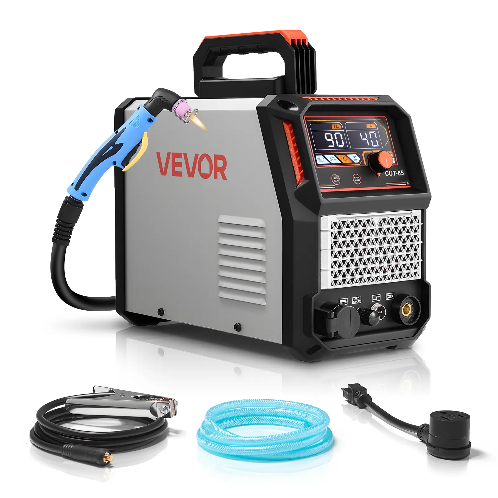 VEVOR 65A Non-Touch Pilot Arc Plasma Cutter, 110V/220V Dual Voltage Digital Display IGBT Inverter, 2T/4T Function, Adjustable PA/PT Time, Stable Output, In/MM Measurement, Powerful Cutting for Home Garage, Workshops, 16Mm