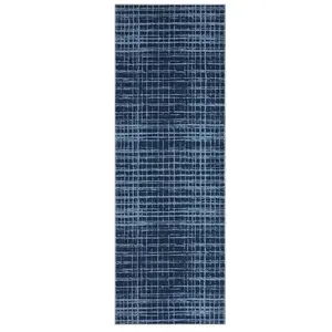 2 x 6 ft Polyester Blue Rectangular Hallway Entryway Bathroom Kitchen Geometric Checkered Modern Machine Washable Runner Rug