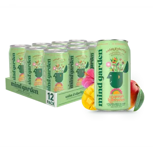Mango Hibiscus Sparkling Adaptogen Elixir - 12 Pack, Real Fruit Juice, No Added Sugar, Vegan & Gluten-Free, Calm Focus, No Crash