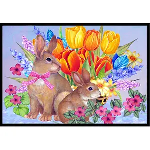 Carolines Treasures New Beginnings II Easter Rabbit Decorative Rug, Easter Themed Doormats, Indoor & Outdoor Use, 24x36 in