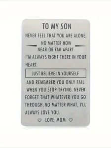 1 Engraved inspirational wallet card from a mother to her son—“To My Son”—featuring a heartfelt message; the perfect gift for birthdays, graduations, and Christmas