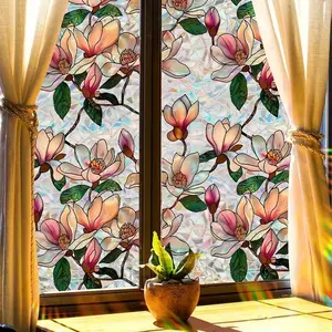 Reusable Window Film with Floral & Bird Patterns, Static Cling PVC Rainbow Sun Catcher, Home Office Decor, No Adhesive, Anti-Collision Art Sticker
