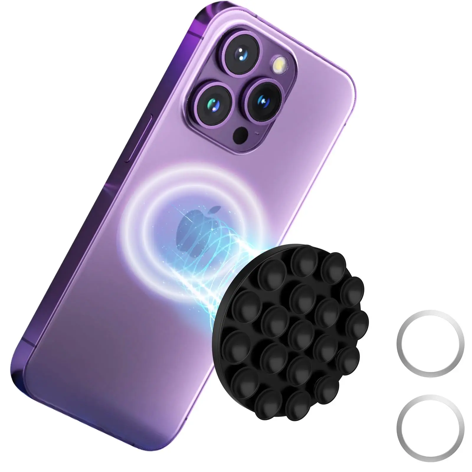 Round Suction Cup Magnetic Phone Holder, Strong Silicone Suction Cup Mobile Phone Holder, Magnetic Cell Phone Holder for Mirror Shower, Selfie and Vid