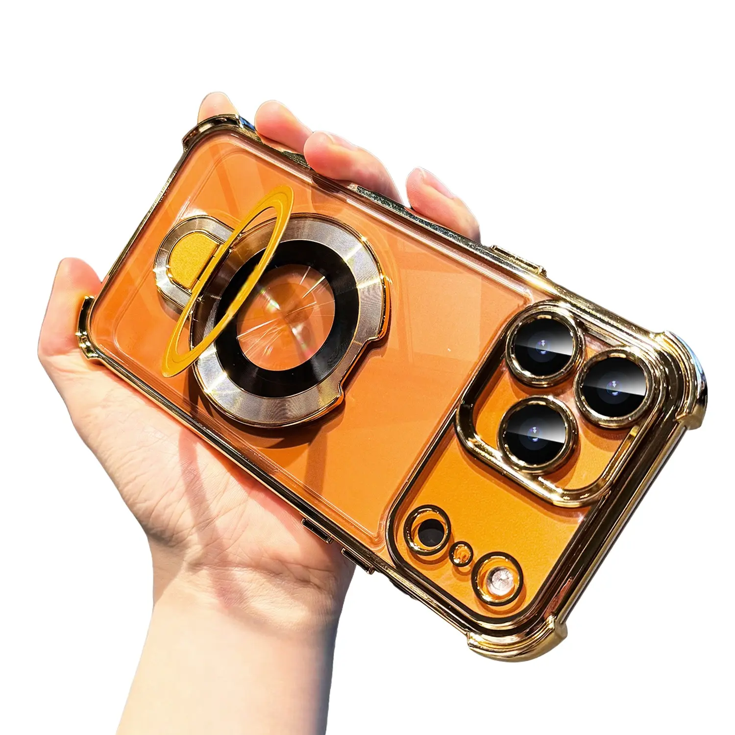 Magnetic MagSafe Case with Shockproof Protection, Ring Kickstand & Glass Camera Lens Cover, Mobile Phone Accessories for iPhone 17, 16, 15 Pro Max, 14, 13