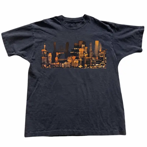 Midnight City Skyline Graphic T-Shirt, Urban Nightscape Vintage Tee, Unisex Alternative Art Shirt, Gift for City Lovers