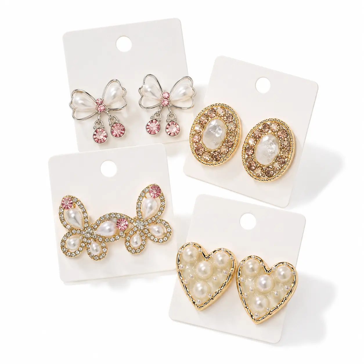 4 Pairs Random Assorted Fashion Earrings for Women, Mystery Mixed Stud and Drop Earring Set with Pearl-Style and Sparkling Accents, Styles and Colors Selected at Random, No Style Fashionable Earrings Fashion Jewelry Party