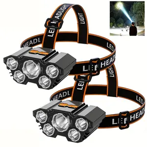 2/4-Pack 5-LED Ultra-Bright Headlamp, Lightweight Design USB Rechargeable Headlamp, 3 Modes, Ideal for Outdoor Running, Fishing, Hunting, Hiking, Camping, Work