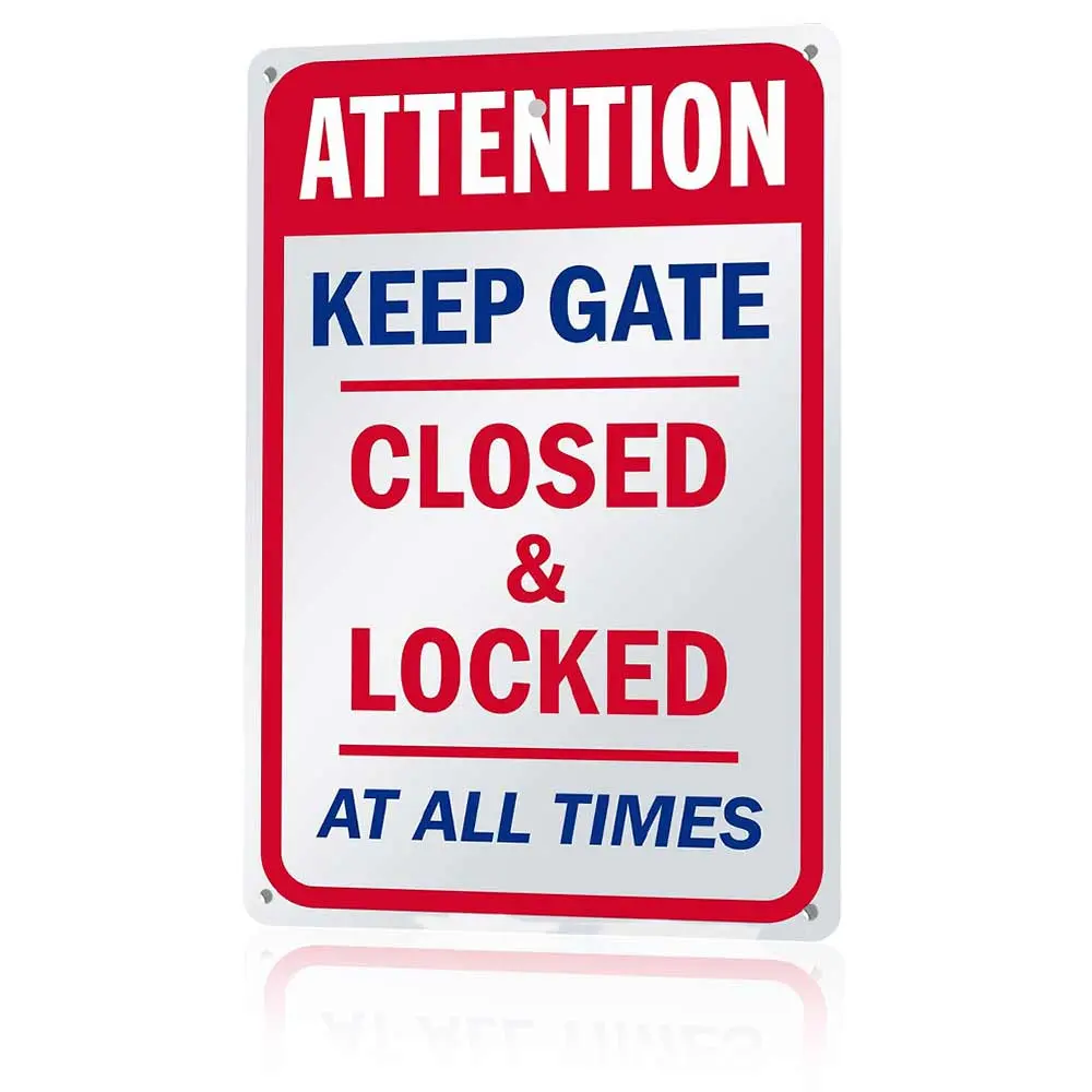 12x8 Inches Keep Gate Closed & Locked Metal Sign, Retro Security Aluminum Tin Sign, Rustic Yard Wall Decor for Fence, Business, Home, Safety Reminder, Vintage Metal Wall Art