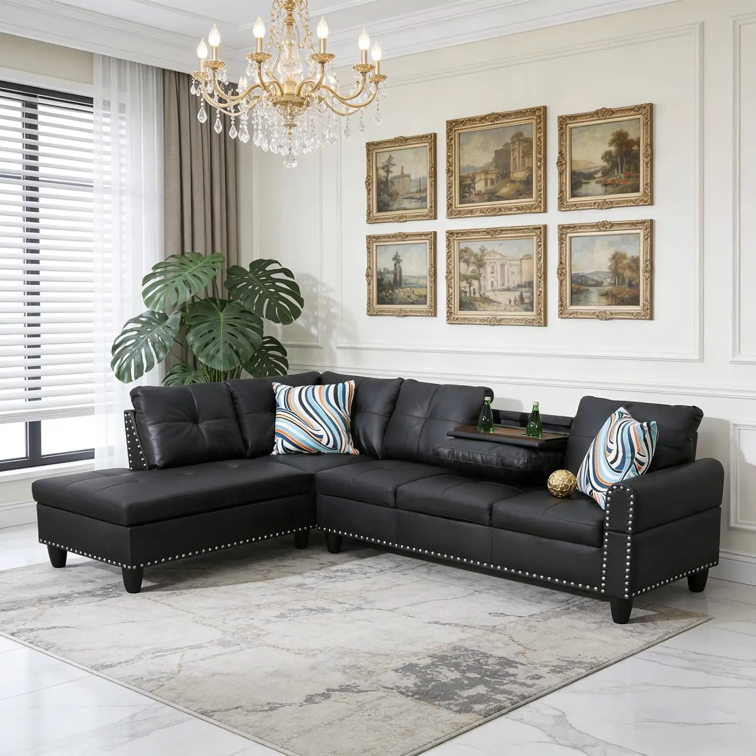 L-Shaped Combination Sofa Set, Luxurious Synthetic Leather Living Room Sofa, Suitable for Living Rooms, Bedrooms, Apartments, and Offices