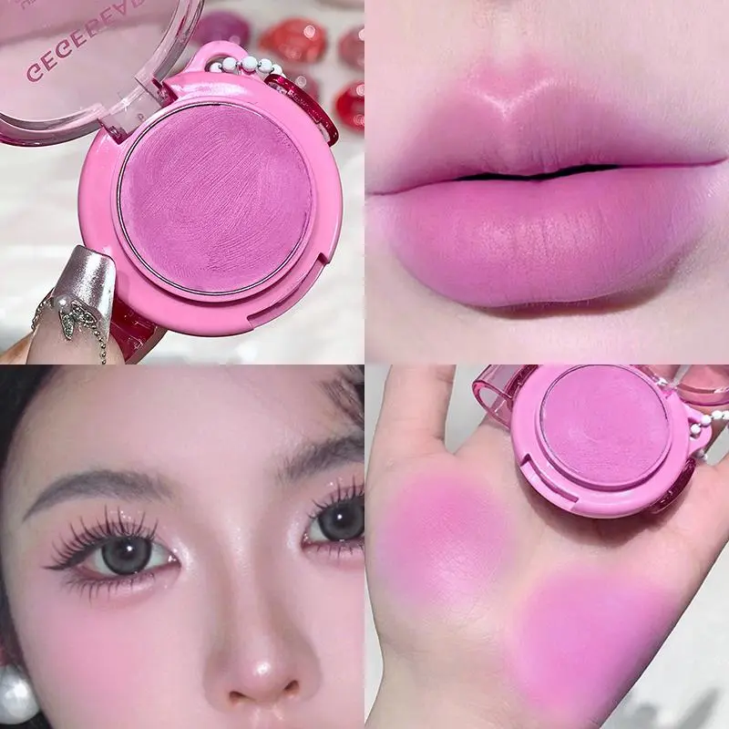 Matte Rose Purple Blush Cream Lip Cheek Multi-Use Lip Mud Lipstick Monochrome Blusher Brightening Face Easy Color Rouge Makeup