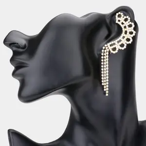 Clear Rhinestone Fringe Ear Cuffs on Gold | 540843