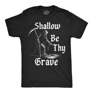 Mens Funny T Shirts Shallow Be Thy Grave Sarcastic Grim Reaper Tee For Men Mens Funny T Shirts Cool Vintage Fashion T-Shirt Gift Classic Menswear Halloween Apparel for Men Novelty Tees for Guys Black -