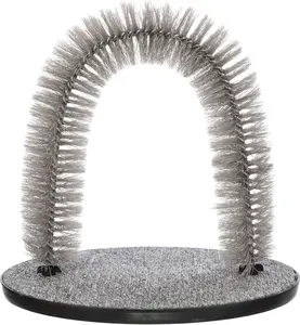 Cat Massager and Self Grooming Arch Gray Small Bristle Ring Brush Carpet Base Scratcher for Healthy Coat and Skin Care
