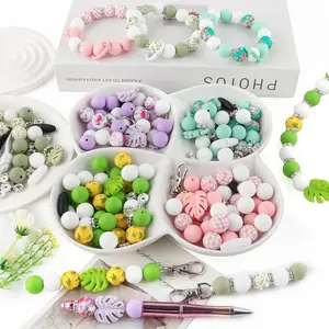 Silicone Bead Kit, Mixed Color Bead & Keychain Set, DIY Jewelry Accessories for Bracelet, Necklace, Bag, Pen, Phone Lanyard, Makeup Brush