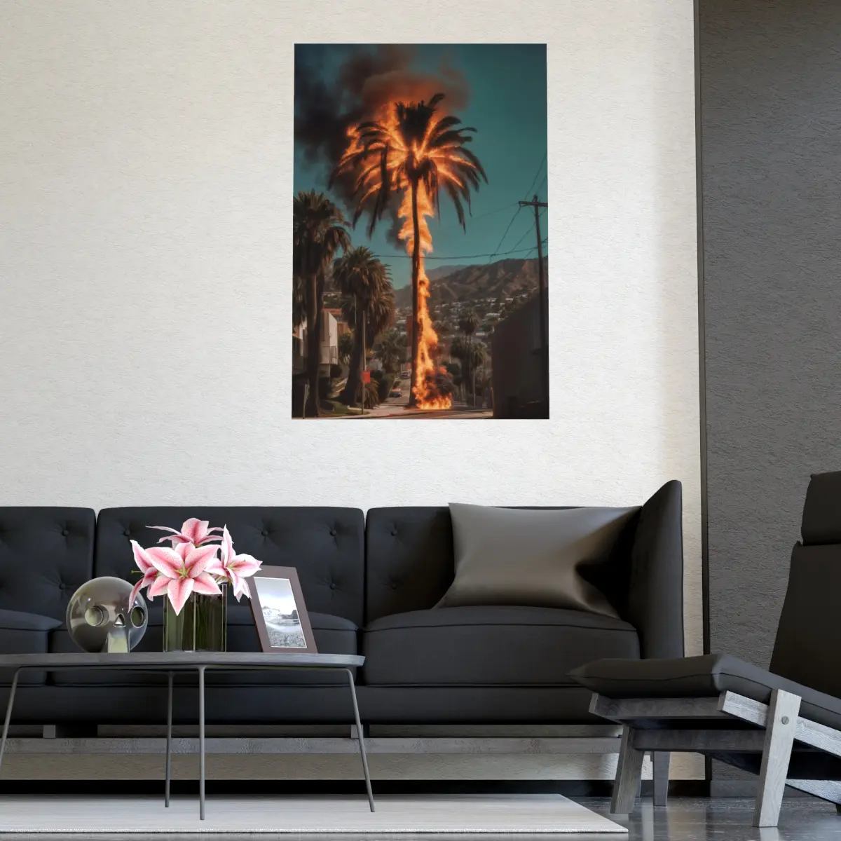 LA in Flames #3 - Burning Palm - Vertical Matte Poster Decor Photo Artistic Print