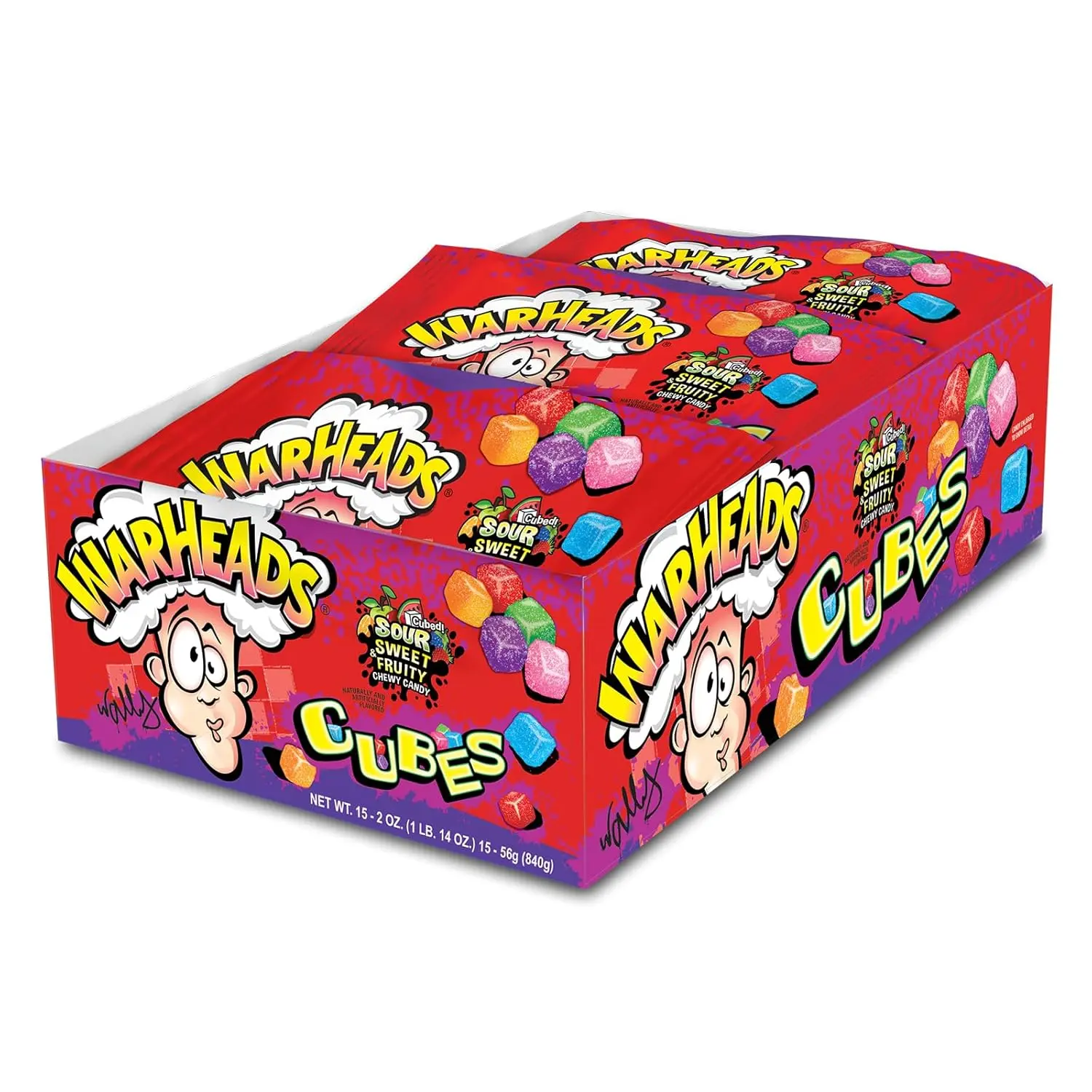 Warheads Chew Cubes 2oz. 15 ct. - Sour and Soft Candy with Fruit Flavor - 15 Count Pack Snack Sugar