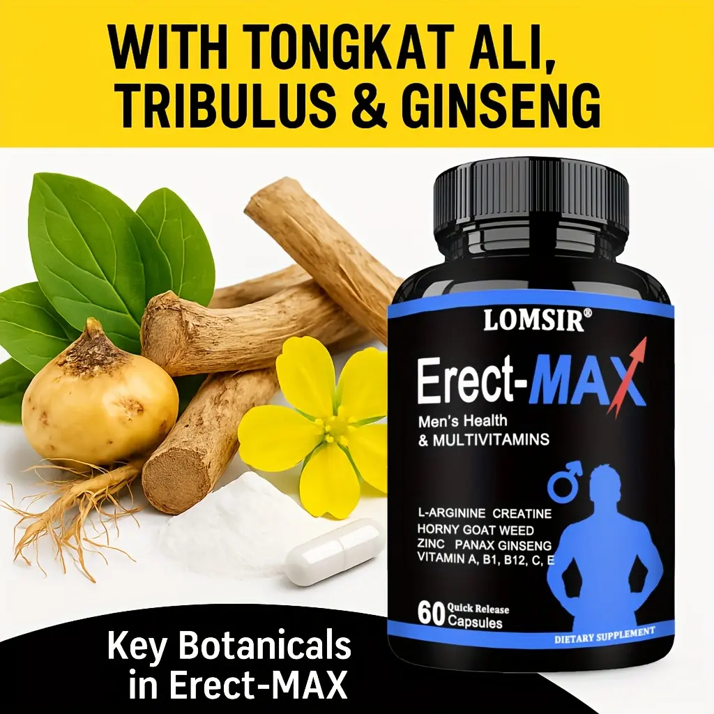 LOMSIR Men's Multivitamin Capsules Nitric Oxide Support - Energy & Men's Health Formula with Maca Root, Vitamin A, B1, B12 and 19 Natural Ingredients - 60 Capsules