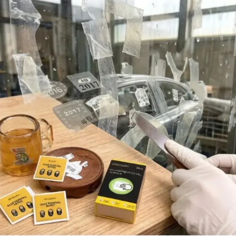 Individually packaged adhesive removal wipes, easily removes adhesive residue from glass surfaces. Suitable for: double-sided tape, foam tape, transparent tap