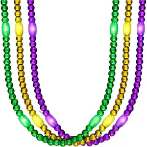 212 MAIN LED Light Fat Tuesday Mini Necklaces with Colorful Beads, 12-Pack Festive Party Fashionable Accessories