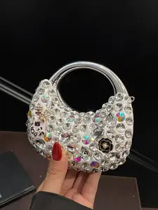 Fashionable Rhinestone Ladies' Handbag, Simple and Casual Design Rhinestone Decorated Bag for Daily Commuting, Trendy and High-end Handbag for Parties and Dates, Stylish Versatile Bag, Elegant Commuter Bag