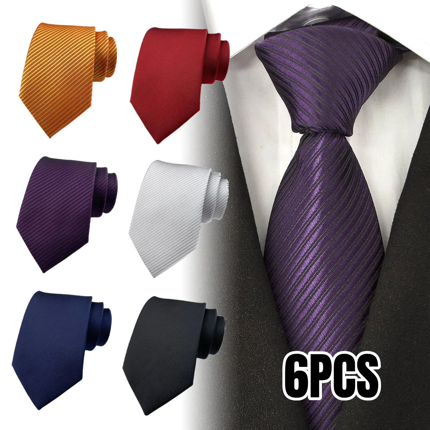 6PCS Men's Necktie Classic Silk Tie Woven Jacquard Neck Ties Set Extra Long Ties for Men Big and Tall Neckties Woven Jacquard Classic Neck Tie Business Wedding